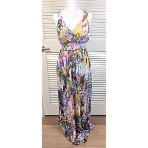 ECI New‎ York Abstract Smocked Maxi Dress Size 12 Boho Glam